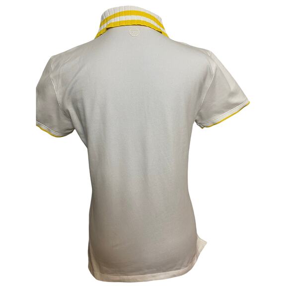 Tory Burch Sport Performance Pique Pleated Collar Polo Snow White /Sundance - Picture 2 of 10